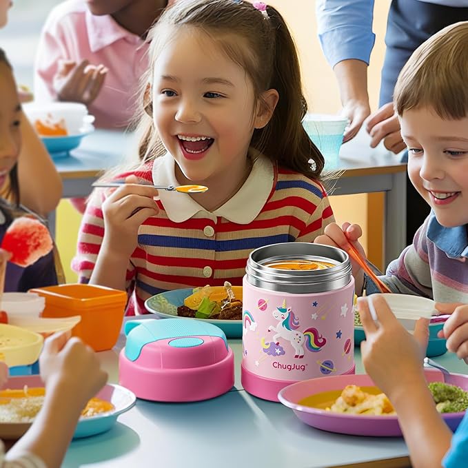 15 oz Soup Thermo for Hot Food Kids Insulated Food Jar with Spoon, Lunch Thermo Container, Width Mouth Vacuum Stainless Steel Food Thermo for School Travel, Leakproof, Easy to Open(Pink)