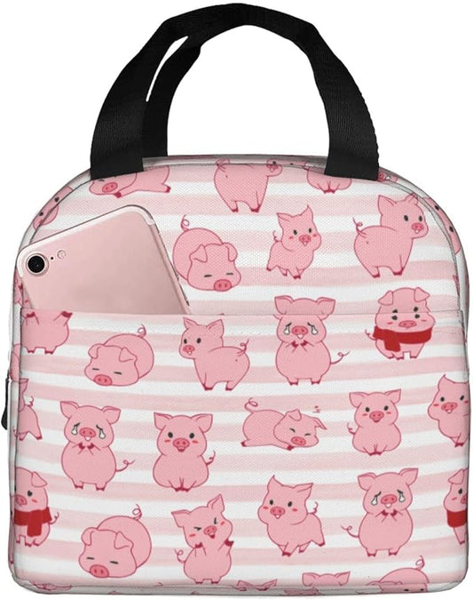 Pink Pig Lunch Box Animal Lunch Bag Insulated Reusable Lunch Tote Bag Cooler Tote Bag for Men Women