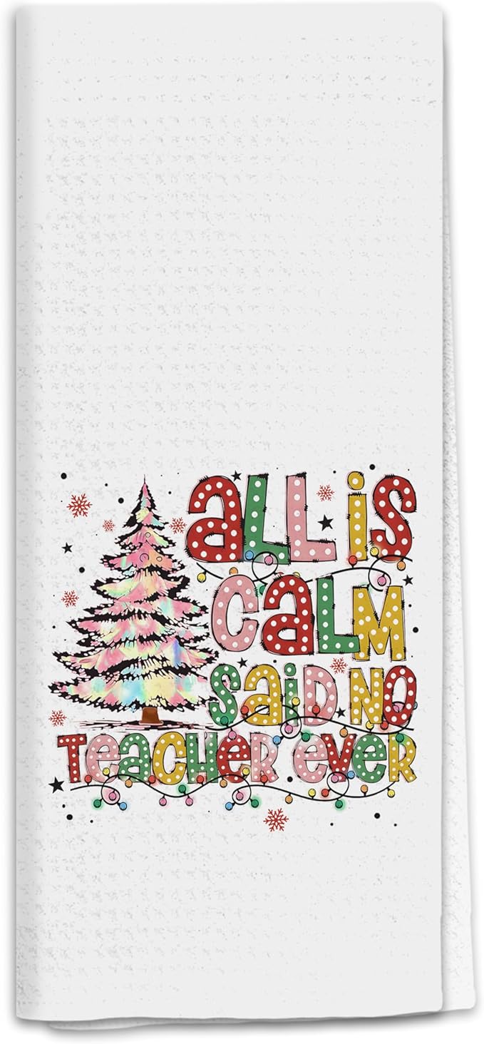 Christmas Tree Teacher Kitchen Towels, Teacher Appreciation Gifts for Christmas Dish Tea Towels for Kitchen, Colorful Xmas Tree Decorative Hand Towel for Bathroom, 16x24 Inch