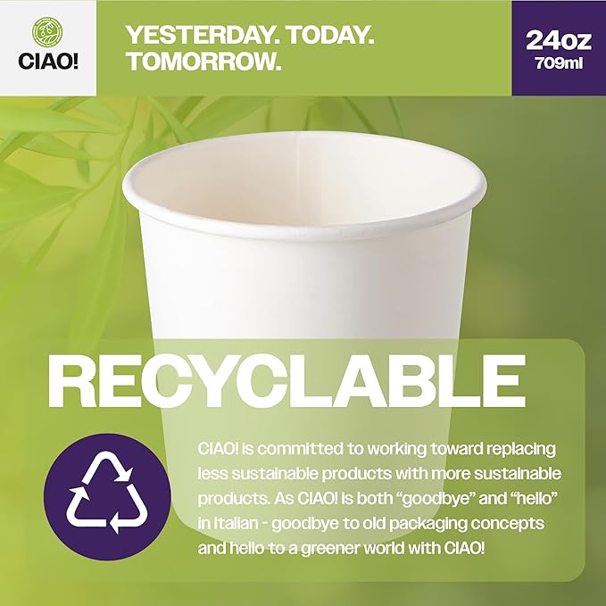 CIAO! 24OZ Disposable White Paper Food Container, 115mm Diameter, Lids Sold Separately (500/case)