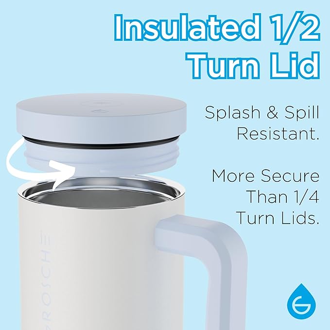 GROSCHE ASPEN 32 oz Tumbler with Handle and Straw. Extreme Insulation, Classy Design, Built to Last Insulated Stainless Steel Tumbler with Handle, Lid and Straw - Frost White