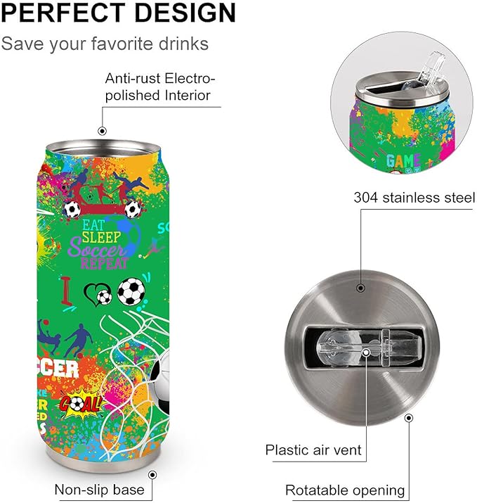 Soccer Tumbler Cup Travel Mug With Lid, Stainless Steel Vacuum Coffee Mug Cup - Soccer Gifts For Women Men 17 Oz