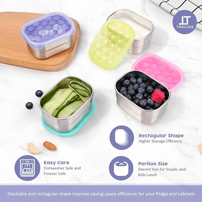 8oz Small (1 CUP) Stainless Steel Snack Containers for Kids and Toddlers (Ages 1-3) | Easy Open Leak Proof Food Containers with Silicone Lids - Perfect Metal Lunch Box for Daycare and School
