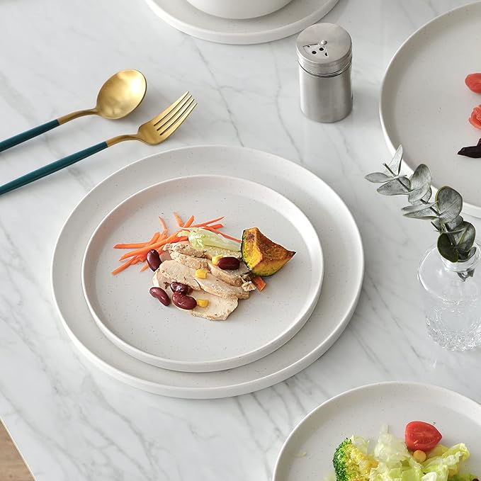 FINE&NICE 12PCS Melamine Dinnerware Sets, Outdoor Dinnerware Sets for 4,Durable Camper Dinerware,Lightweight, Dishwasher Safe and BPA Free(Spotty White)