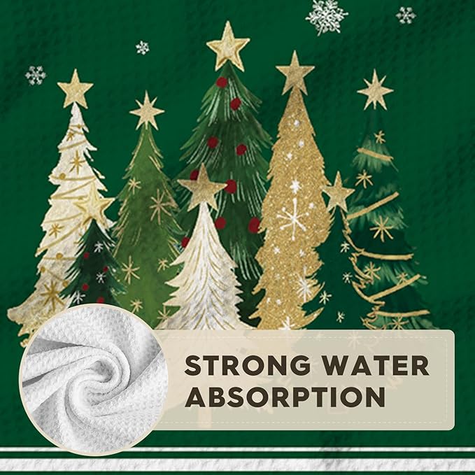 Artoid Mode Green Star Xmas Tree Merry Christmas Kitchen Towels, 18x26 Inch Quick Dry Microfiber Cloth Dish Towels for Kitchen Drying Set of 2