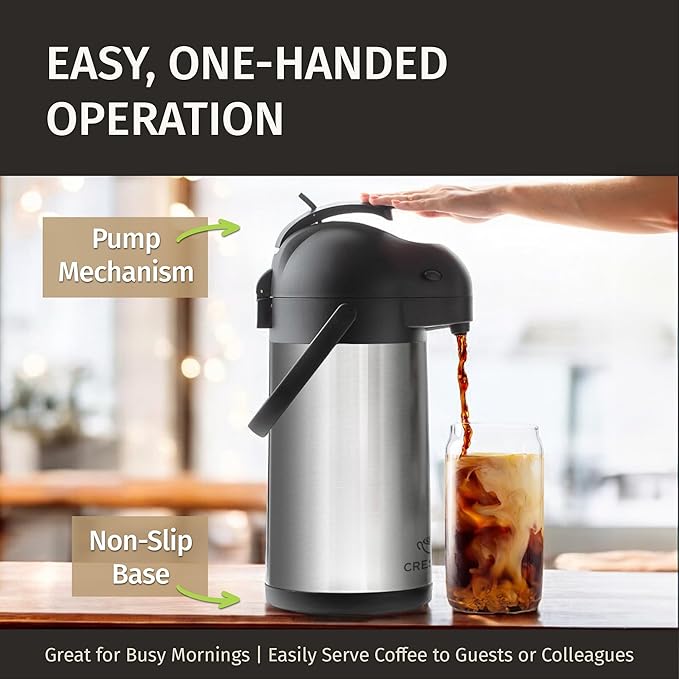 Thermal Coffee Carafe 74Oz, Keeps Drinks Hot for 12Hrs & Cold for 36Hrs, Insulated Stainless Steel Coffee Carafe for Hot Drinks, Easy One-Handed Dispensing for Office, Home, Party, Durable Tea Flask