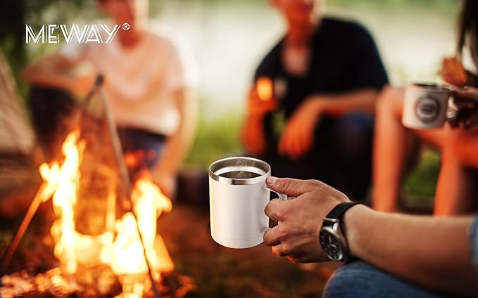 MEWAY 12oz Coffee Mug With Handle 8 Pack Bulk,Stainless Steel Insulated Travel Tumblers With Sliding Lid,Double Wall Vacuum Camping Cup for Hot & Cold Drinks Tea (Multicolor,Set of 8)