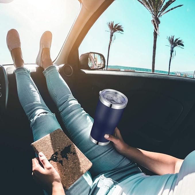 VEGOND 20oz Tumbler Stainless Steel Tumbler Cup with Lid And Straw Vacuum Insulated Double Wall Travel Coffee Mug(Navy Blue 6 Pack)