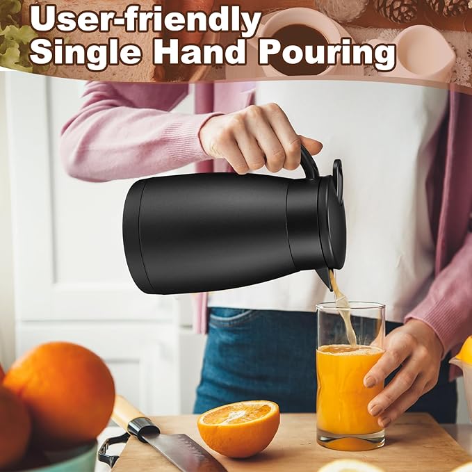 Uiifan 2 Pcs Thermal Coffee Carafe Insulated Stainless Steel Coffee Carafes for Keeping Hot and Cold Double Walled Vacuum Thermal Pot Flask with Brush for Water Milk Tea Home and Office(Black,25oz)