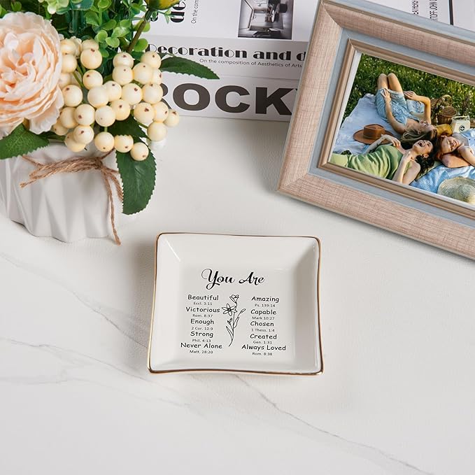 Christian Gifts for Women Trinket Dish Tray Jewelry Plate, Faith Religious Spiritual Gifts Bible Verse Gifts for Christian Teen Girls Birthday Christmas Inspirational Gift