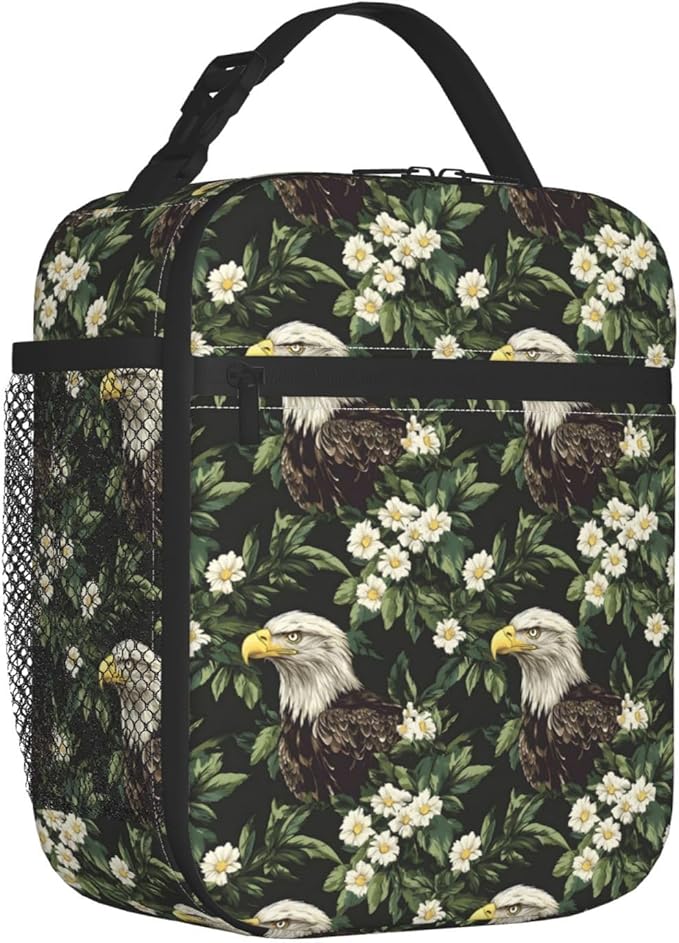 Bald Eagle Lunch Box for Teen Kids, Vintage Reusable Thermal Lunchbag, Picnic, School, Hiking, Fishing, Work, Bird Insulated Tote Cooler Bags for Adults Women Decor Gifts, Nature Theme