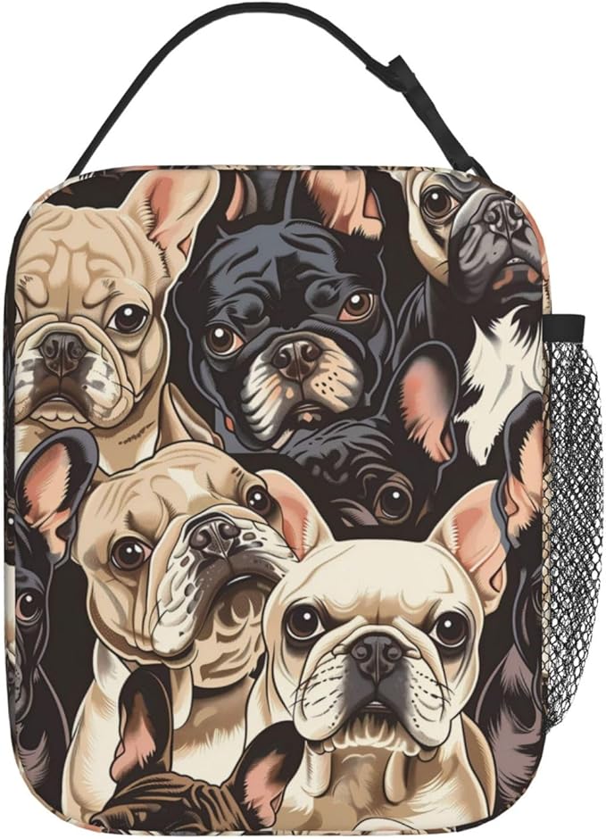 Reusable French Bulldog Lunch Box for Kids Girls Boys Women Adult, Insulated Cute Dog Lunch Bag,Polyester Cooler Handbags Case for School Picnic Work Travel Beach or Hiking