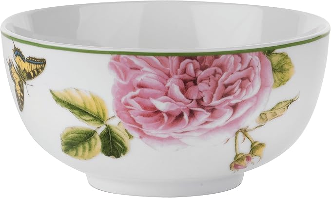 Portmeirion Home Roses 16 Piece Set - Delicate Pink Rose & Butterfly Pattern, Dishwasher Safe Porcelain Dinnerware for Garden Parties, Bridal Showers, Tea Time & Family Gatherings - 10.5" Plates