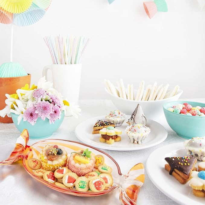 SHOWLOUE Christmas Platter Dish, Glass Candy Platter Serving Dessert Plates Christmas Dinnerware Tray Decorative Plates for Xmas Holiday Party Favor, Orange, Large