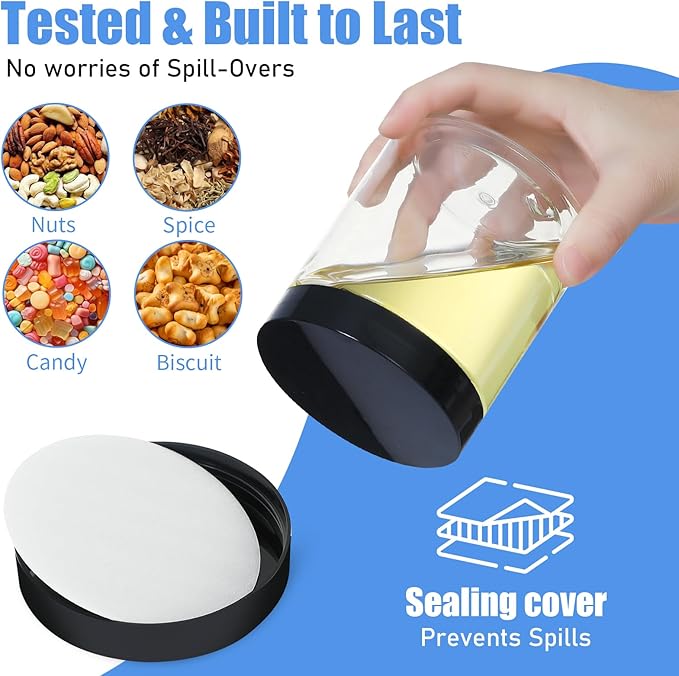 Plastic Jars with Lids,Airtight Container Ideal For Dry Food, Honey Jam, Peanut Butter,Cosmetics, Cream, Bathroom and Storage Included Extra Label and A Pen (30 PCS Black Lids)