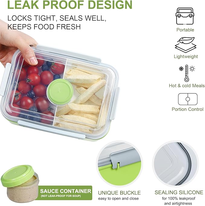 3 Pack Salad Lunch Box Food Storage Containers, 47oz Bento Box To Go Container with Lids, Meal Prep Containers with Removable Tray & Dressing Pots for Kids and Adults, Reusable and Microwavable