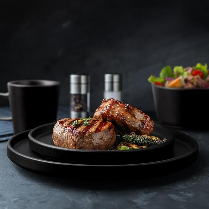 Zulay Kitchen Terra Plates and Bowls Sets, 16 Piece Modern Stoneware Dish Set for 4, Chip and Scratch Resistant Ceramic Dinnerware Set, Microwave and Dishwasher Safe, Matte Black