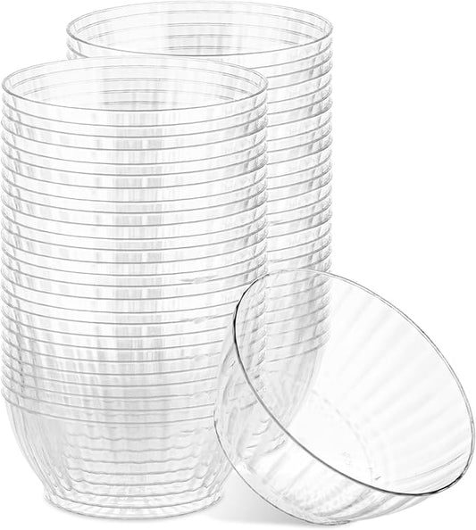PLASTICPRO 60 Pack Crystal Like Clear Disposable Plastic Plates Dinner Plates 6 ounce Bowls for Special Occasions Parties