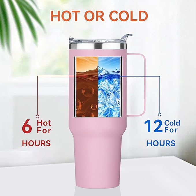 HASLE OUTFITTERS 40 oz Stainless Steel Tumbler with Handle, Vacuum Insulated Tumblers Bulk, Reusable Double Wall Travel Coffee Mug, Durable Powder Coated Water Bottle(Pink, 4)