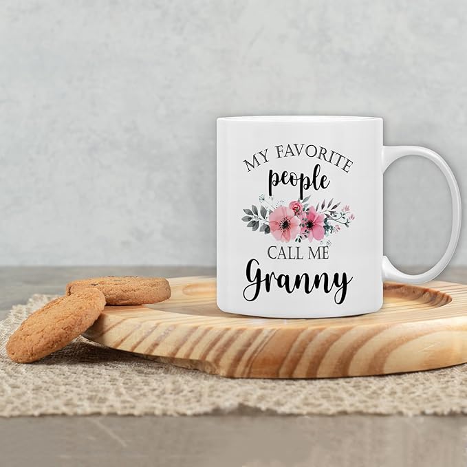 QASHWEY Granny Coffee Mug, Granny Gifts from Grandkids, GrannyGrandma Coffee Mugs, Mothers Day Mug Tea Cup Gifts for GrannyGrandma, My Favorite People Call Me GrannyCoffee Cups Ceramic 11oz