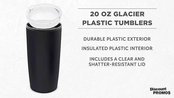 DISCOUNT PROMOS Plastic Tumblers 20 oz. Set of 6, Bulk Pack - With lids, Ice Coffee Tumbler, To Go Cup, Insulated - Black