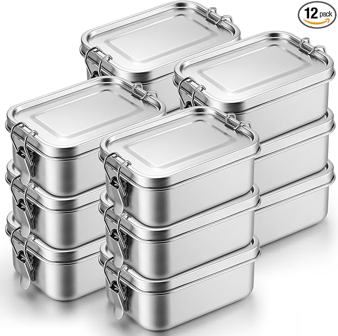 Umigy 12 Pcs Stainless Steel Bento Box 550ml Metal Lunch Box Food Storage Containers Metal Container, Lockable Clips to Leak Proof, Reusable Dishwasher Safe Lunch Snack Boxes for Work, School
