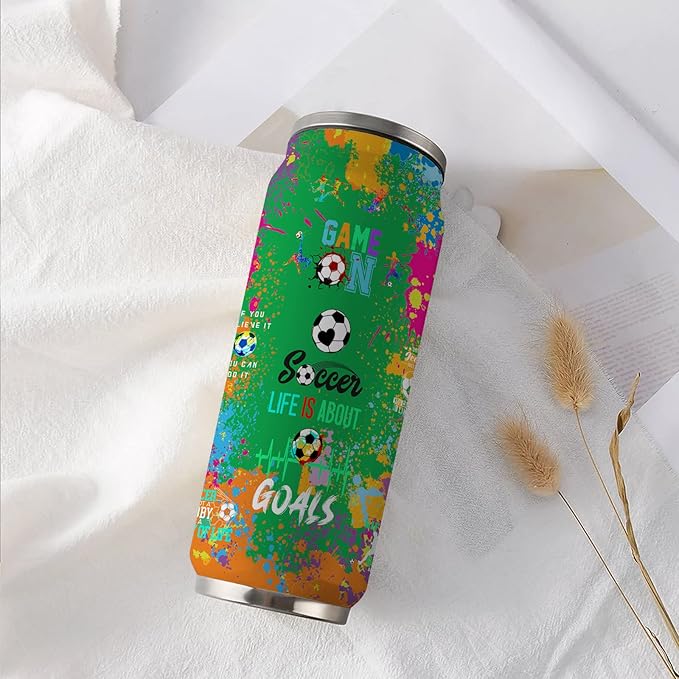 Soccer Tumbler Cup Travel Mug With Lid, Stainless Steel Vacuum Coffee Mug Cup - Soccer Gifts For Women Men 17 Oz