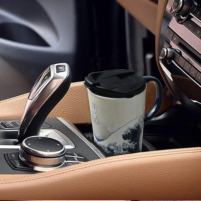 Topadorn Ceramic Travel Mug Porcelain Coffee Cup with Spill-proof Lid and Box, 17 Oz.