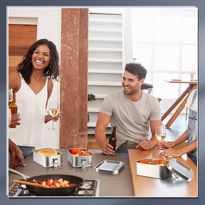 Umigy 8 Pcs Stainless Steel Food Containers 850ml Metal Bento Lunch Box Stainless Steel Food Storage Containers, Lockable Clips to Leak Proof, Reusable Dishwasher Snack Boxes for Work