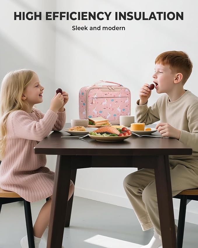 Tuwubi Kids Lunch Bag Insulated Lunch Box for Kids Small Lunch Bag for Boys/Girls Durable Lunchbox for School,Pink Unicorn 10-Can(5L)