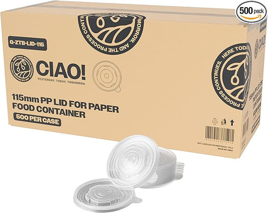 CIAO! 115mm Diameter PP Lid, Designed and Fit BRAND 12/16/24oz Paper Food Container (500/case)
