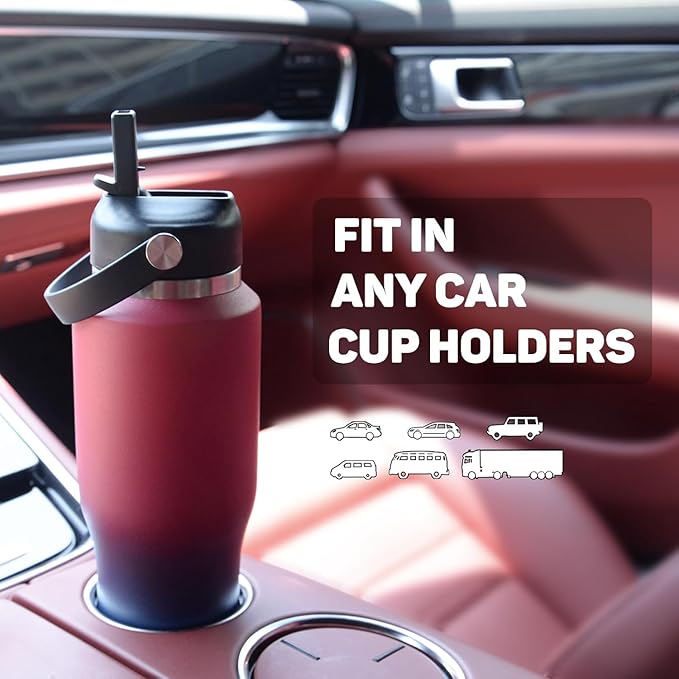 40oz Water Bottle with Powder Coated, Fit in Any Car Cup Holder, Water Bottle with Straw Lids, Stainless Steel Insulated Water Flask Double Wall Leak-proof BPA Free to Keep Cold&Hot
