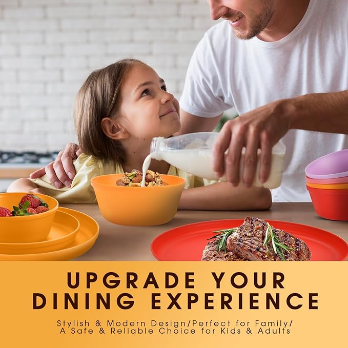 40-Piece Unbreakable Kids Dinnerware Set for Toddlers & Children, BPA-Free & Easy-Clean PP Plates and Bowls, Microwave & Dishwasher Safe, Complete Family Pack (Service for 8)
