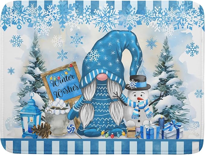 Winter Gnome Dish Drying Mat for Kitchen Counter Christmas Tree Snowman Snowflake Dish Drainer Farmhouse Dish Drainer Rack Mats Pad Heat Resistant Foldable Absorbent, 24x18 Inch