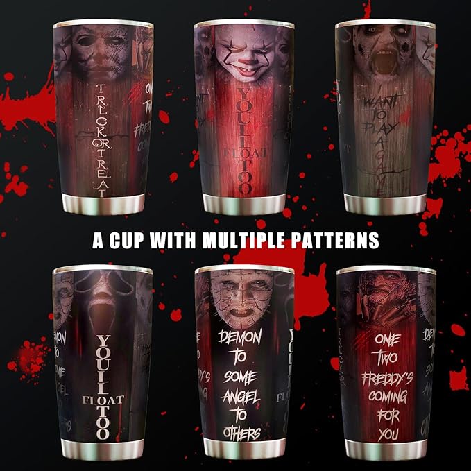 Horror Tumbler with Lid and straw - Gift for Men, Women Who Love A Good Scare - Halloween Coffee Cup - Gifts for Friend on Birthday, Christmas - Halloween Decorations - Horror Tumbler 20 Oz