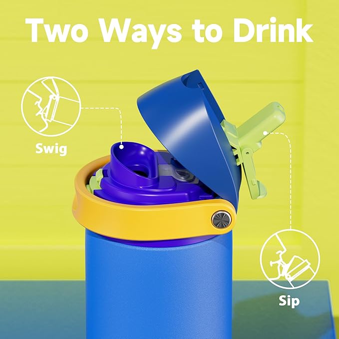 24 oz Insulated Water Bottle for Men: Meoky Stainless Steel Water Bottle with 2-in-1 Straw and Spout Lid - Leak Proof, Cold for 24 Hours, Fits in Car Cup Holder, BPA-Free for Sports Travel, Sapphire