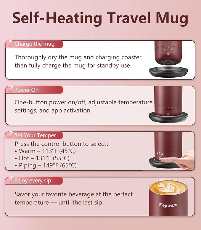 Self-Heating Travel Mug 20oz, Temperature-Controlled Coffee Warmer Mug, Smart Travel Coffee Mug Keep Coffee Drinks Hot, Heated Mug Great for Driver Outdoor Fits Car Cup Holders
