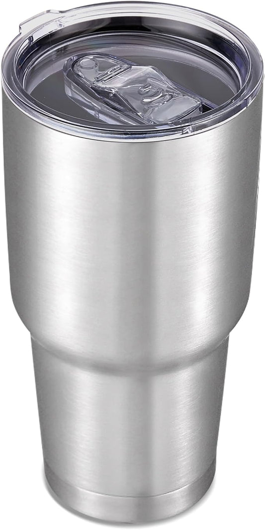 30 oz Tumbler with Lid Stainless Steel Tumblers Vacuum Insulated Cup Reusable Powder Coated Travel Mug Double Wall Leak Proof Portable Cups Keep Cold Drinks for 12 Hours, Stainless, 1 Pack