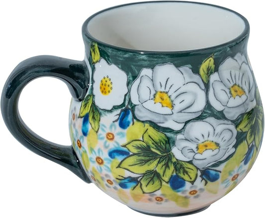 ALMA 2025 Updated Ceramic Fall Coffee Mug 12oz/380ml,Flower Mug,Uniuque Handmade Tea Cup For Festival,Microwave Oven Safe(Spring Jasmine,Medium)