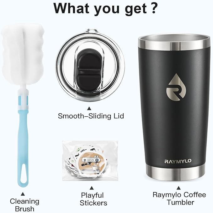 20 oz Coffee Tumbler - Insulated Stainless Steel Travel Mug for Hot/Cold, Spill Proof with BPA-Free Detachable Lid, Coffee Cup Fits Most Car holder, Includes Chic Stickers, Magic Black