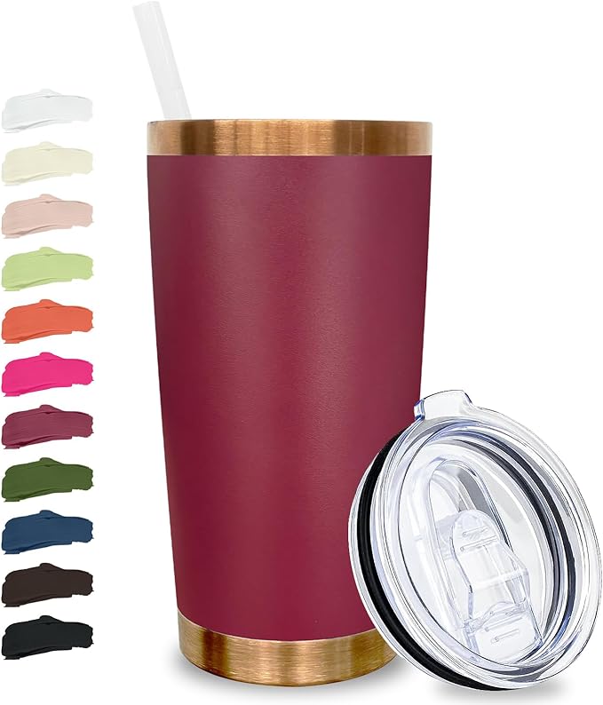 20 oz Tumbler Stainless Steel Tumbler with Lid and Straw, Double Wall Vacuum Insulated Travel Coffee Mug for Laser Engrave, Powder Coated Cup for Hot and Cold Drinks (Red,1 pack)