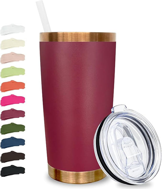 20 oz Tumbler Stainless Steel Tumbler with Lid and Straw, Double Wall Vacuum Insulated Travel Coffee Mug for Laser Engrave, Powder Coated Cup for Hot and Cold Drinks (Red,1 pack)