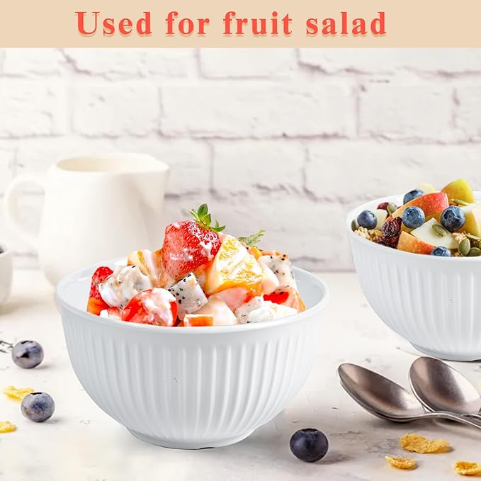 4.6" White 100% Melamine streaks Bowl SET 6– 13.8 OZ Capacity, non-friable,Durable Tableware for Everyday Use