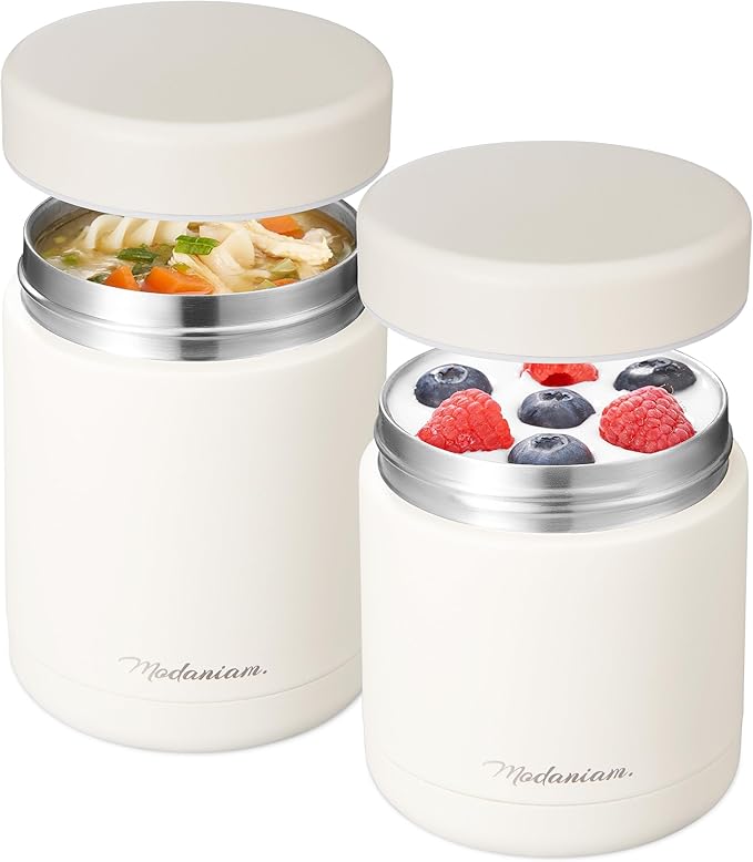 Stainless steel vaccum Insulated Food Jars set (16Oz,12 OZ) wide mouth, Lunch Containers,Thermal Insulated food container, Hot Food Lunch Box, Cold Food Lunch Container- Vanilla Dreams