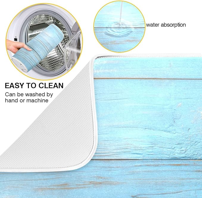 Summer Beach Seashells Dish Drying Mat for Kitchen Counter Super Absorbent Dishes Pad Reversible Microfiber Protector Dish Draining Mats 16x18 inch