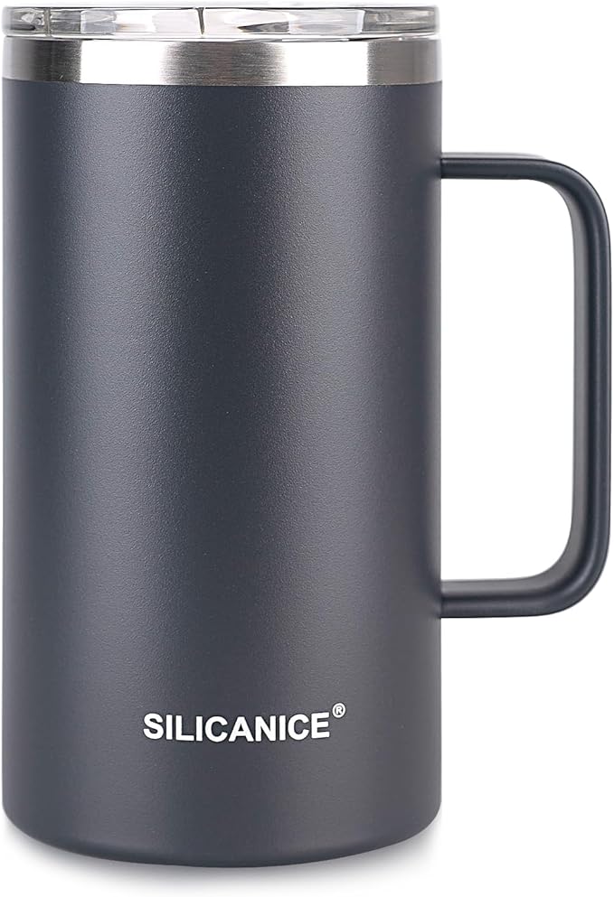 24 oz Stainless Steel Vacuum Insulated Tumbler with handle & MacSlider Lid, Dishwasher Safe & Spill Proof Coffee Cup, Travel Mug for Hot/Cold Drinks, Durable Design (Gray 2.4, 24 Oz)