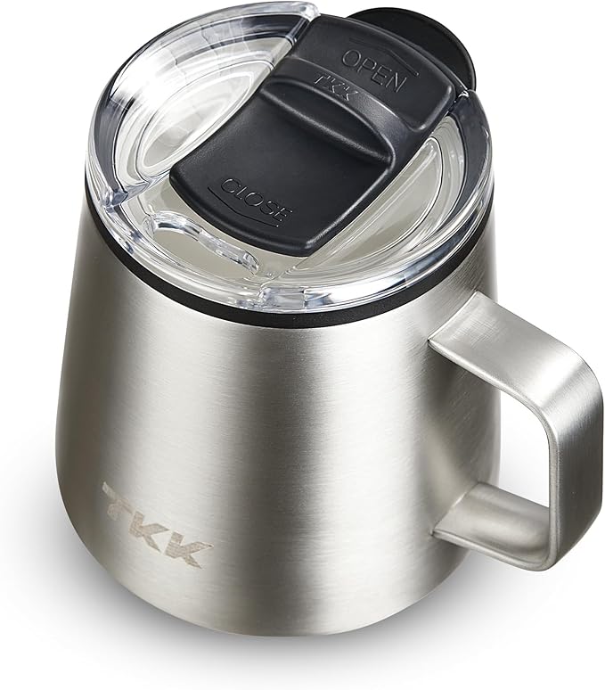 TKK 12 oz Insulated Coffee Mug with Handle Ceramic Coating Detachable Slider Lid Stainless Steel Tumbler Double Wall Vacuum Travel Cup