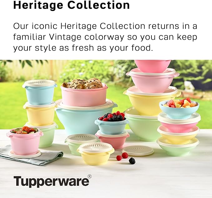 Tupperware Heritage Collection 7.6 Cup Cookie Canister, Vintage Blue Color, Dishwasher Safe and BPA Free Container (1.8 L)