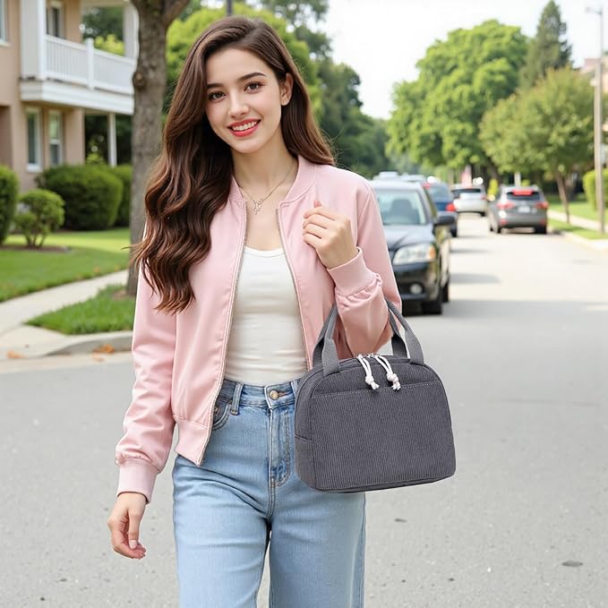Bluboon Lunch Bag for Women Men Cute Corduroy Lunch Tote Bags Reusable Insulated Lunch Box Large Capacity Reusable Insulated Cooler for Work Picnic or Travel