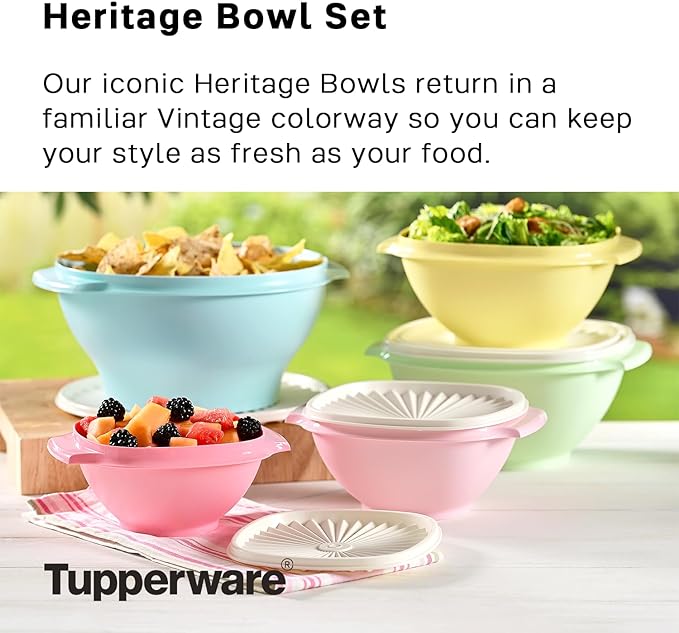 Tupperware Heritage Collection, 10 Piece Food Storage Container Set in Vintage Colors, Dishwasher Safe and BPA Free (5 Bowls, 5 Lids)